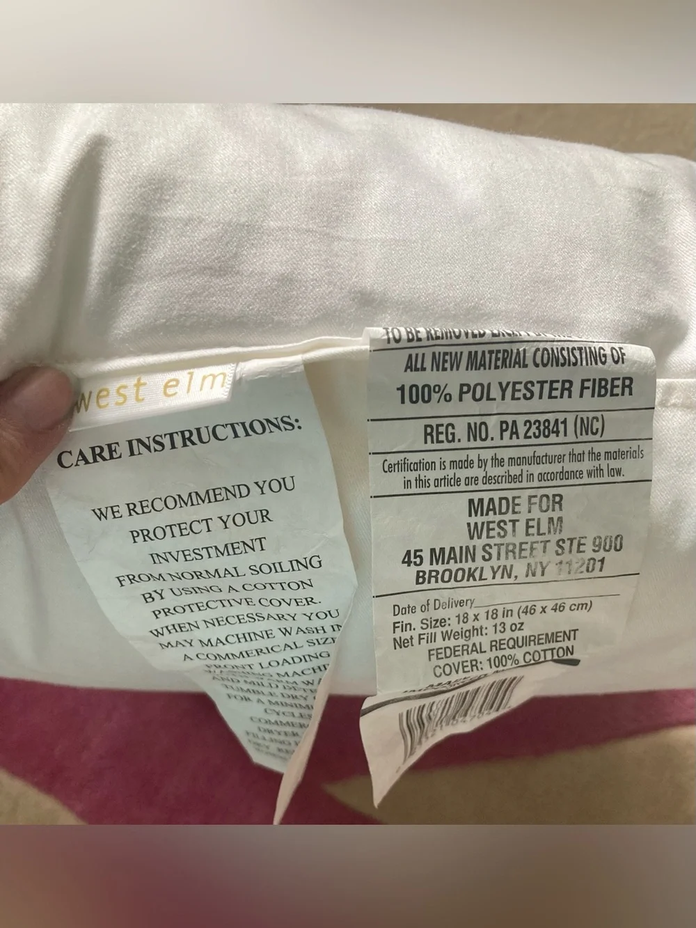 West Elm White Throw Pillow Insert Form Decorative 18”x18”  Cotton USA Made